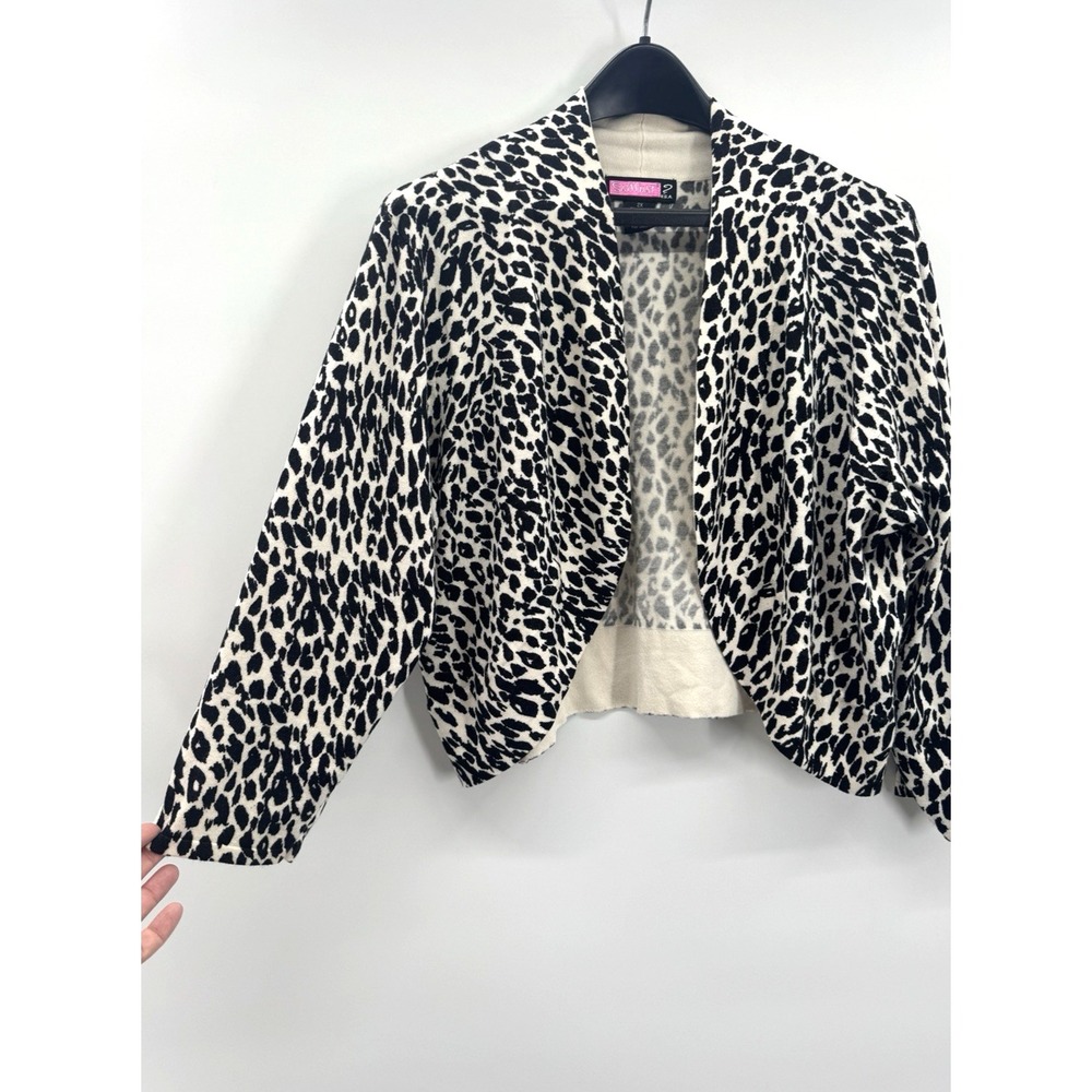 VTG 2000s Say What? Leopard Print Bolero 2X Crop Cardigan 3/4 Sleeve Cotton